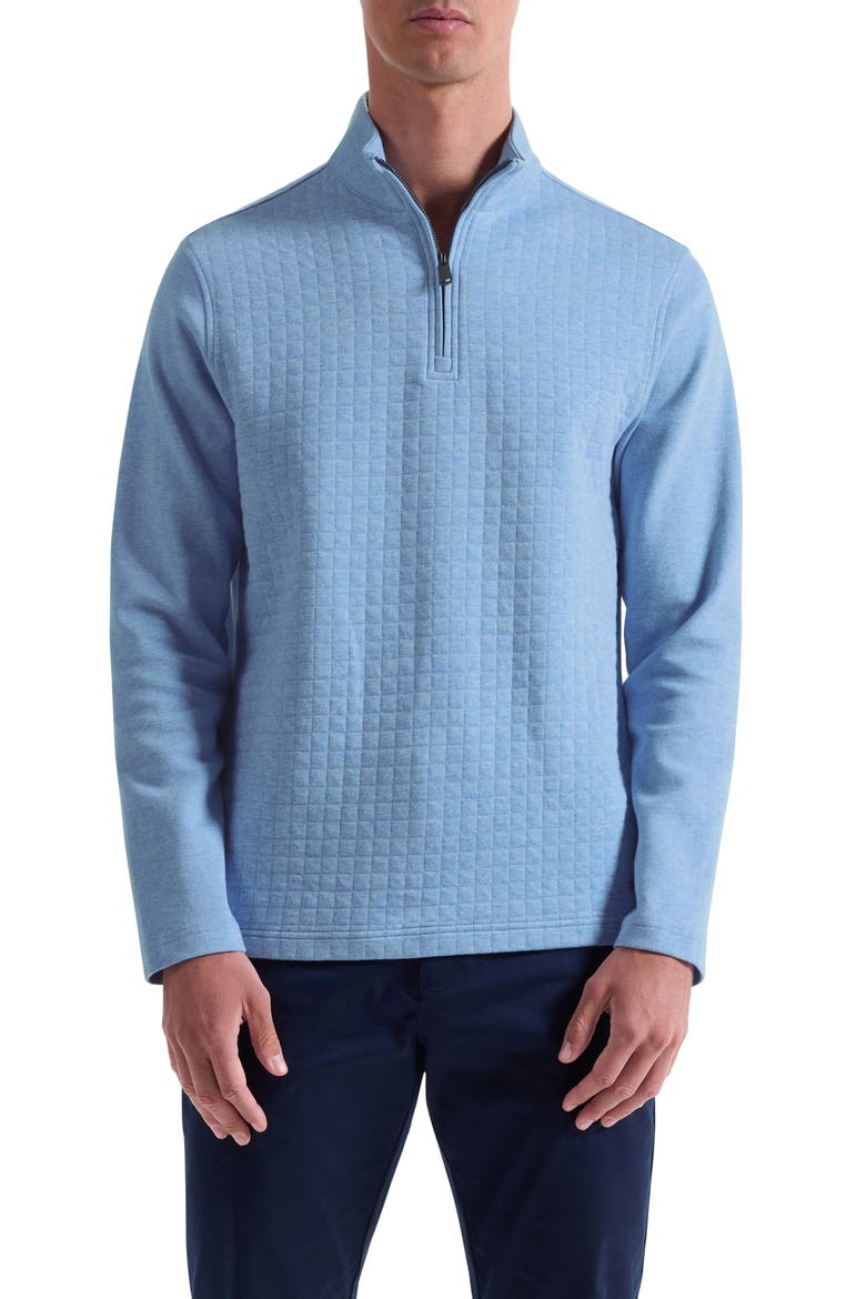Waffle Quarter Zip Cotton Blend Pullover, Main, color, AIR BLUE