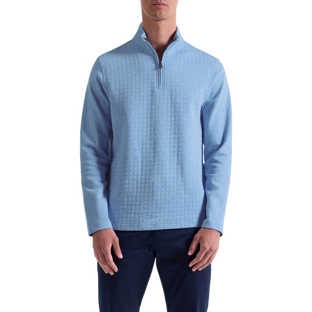 Bugatchi Waffle Quarter Zip Cotton Blend Pullover In Blue