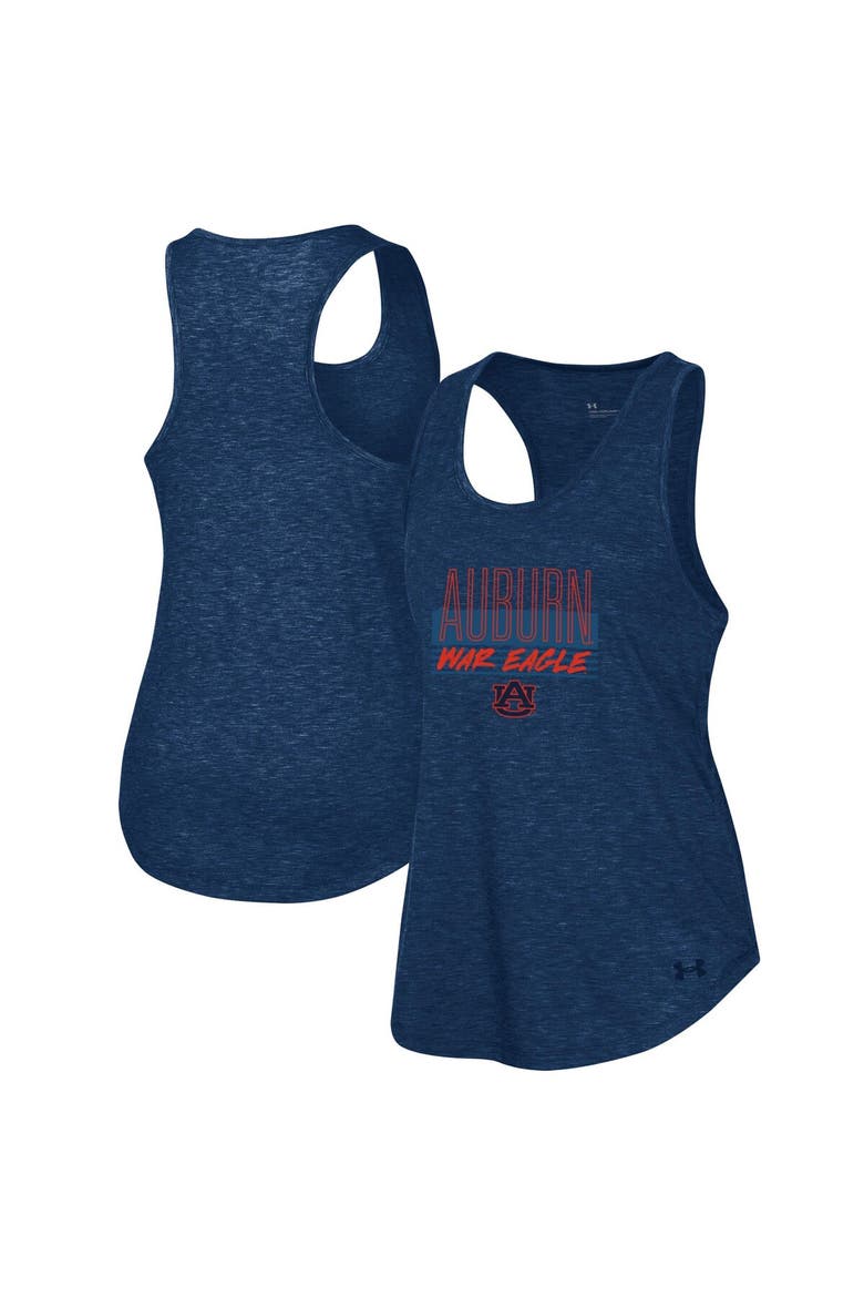 Women's Under Armour Heather Navy Auburn Tigers Breezy Racerback Tri-Blend Tank Top, Main, color, Heather Navy