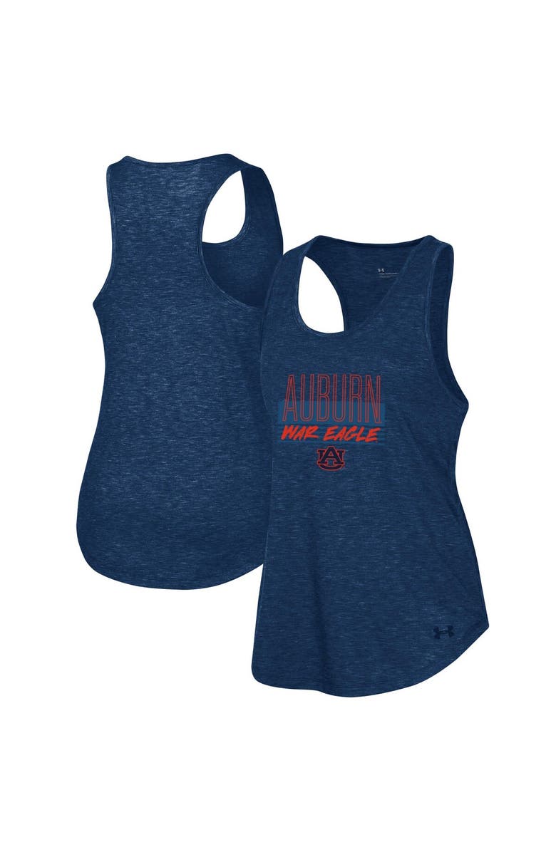 Under Armour Women's Under Armour Heather Navy Auburn Tigers Breezy Racerback Tri-Blend Tank Top, Main, color, 