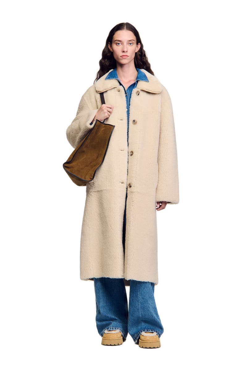 SANDRO Shearling coat, Alternate, color,