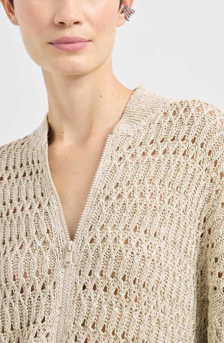 Brunello Cucinelli Dazzling braids cardigan, Alternate, color, Beige