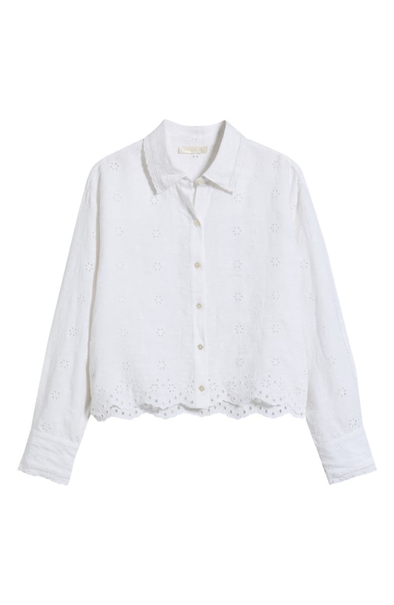 LoveShackFancy Delano Eyelet Linen Shirt, Main, color, Optic White