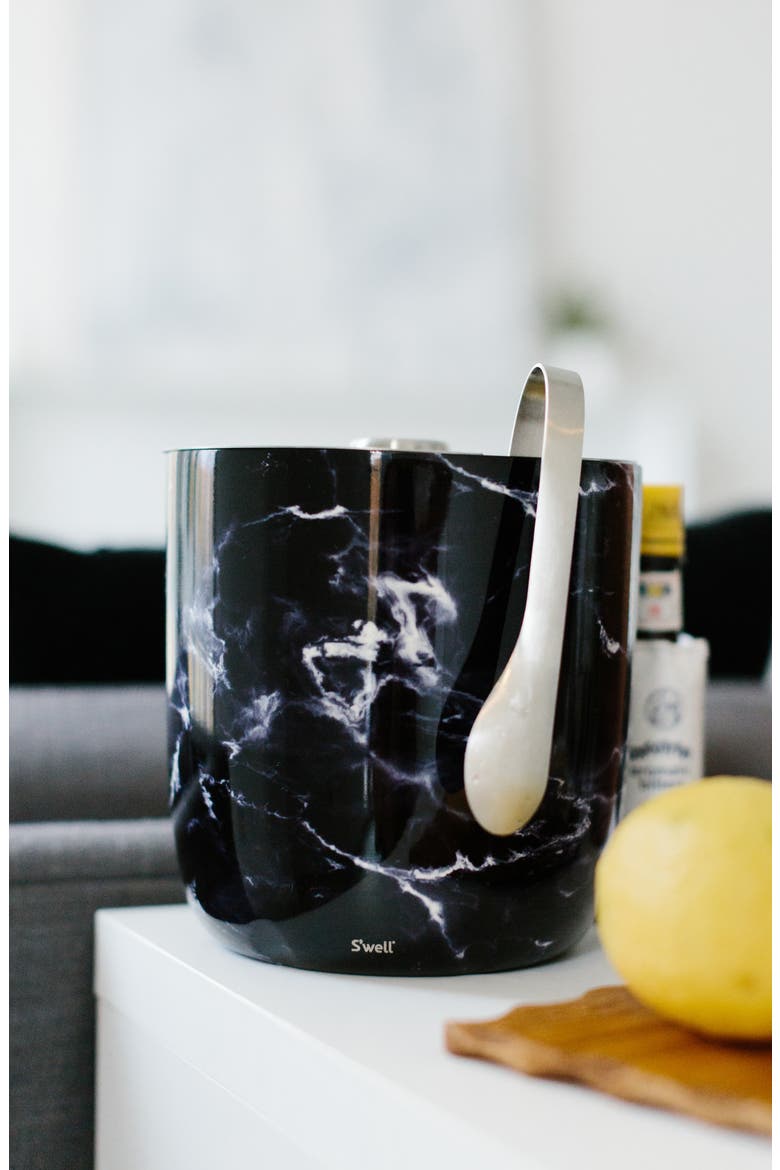 Ice Bucket & Tongs Set, Alternate, color, BLACK MARBLE