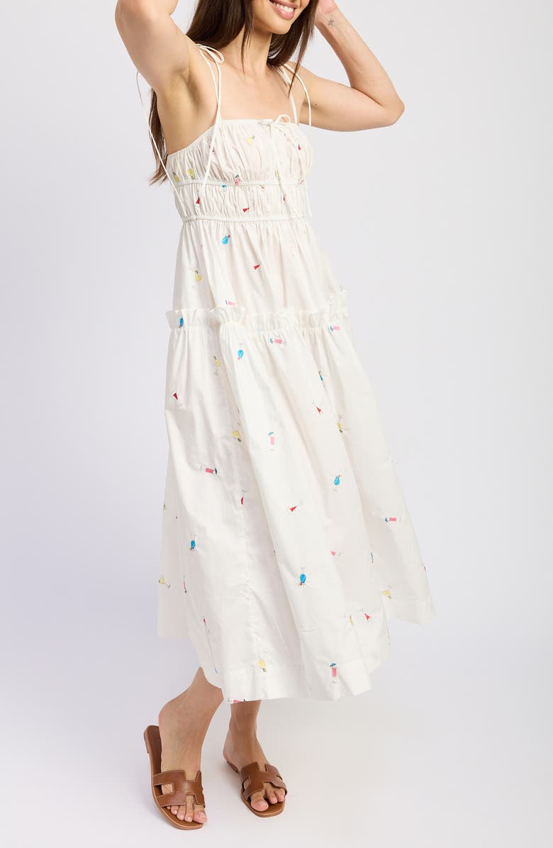 En Saison Nellie Embroidered Tiered Cotton Poplin Sundress, Alternate, color, White Pink Multi