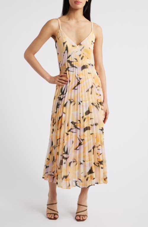 Chelsea28 Floral Pleated Sundress In Orange-black Artful Abstract