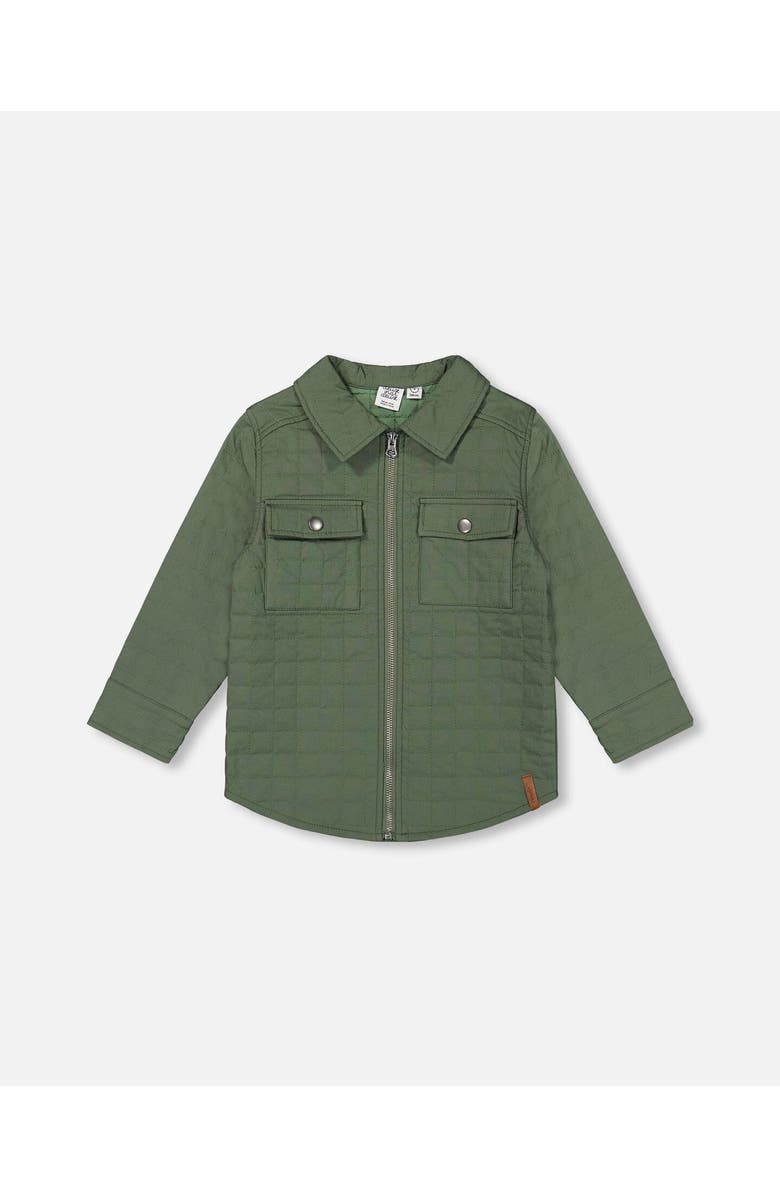 Deux par Deux Boy's Quilted Canvas Overshirt With Pockets Forest Green, Main, color,
