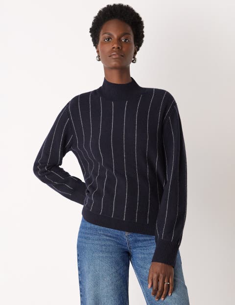 Stripe Wool Funnel Neck Knit Sweater