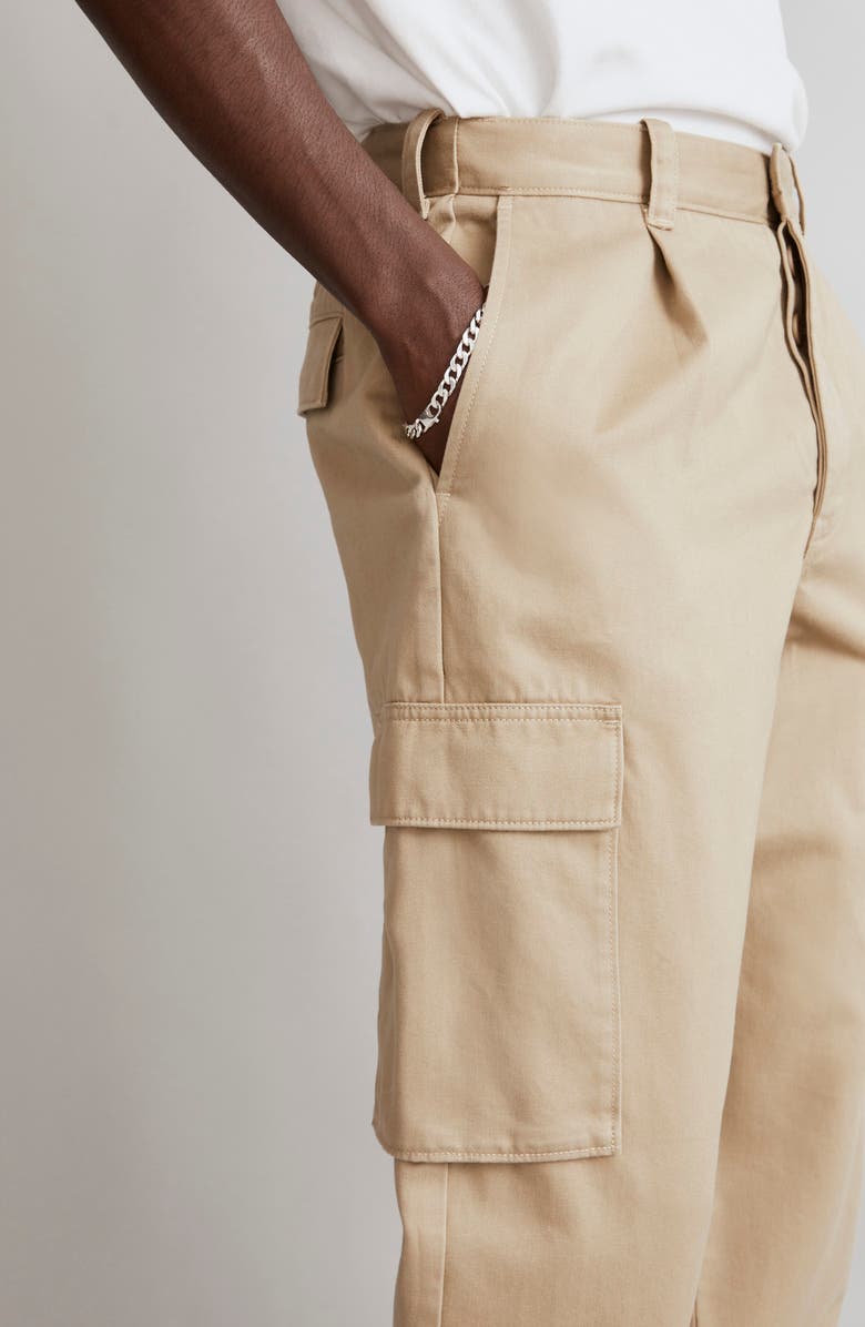Madewell Pleated Cotton Cargo Pants, Alternate, color, Ash Green
