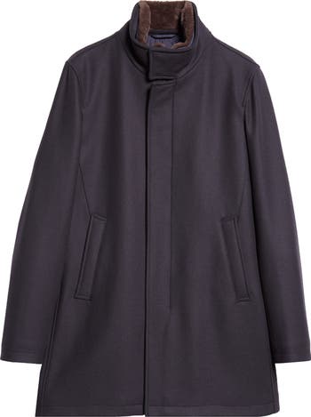 ジャケット・アウター HERNO DIAGONAL WOOL CHESTER COAT Herno Diagonal Wool Blend Car Coat with Removable Faux Fur