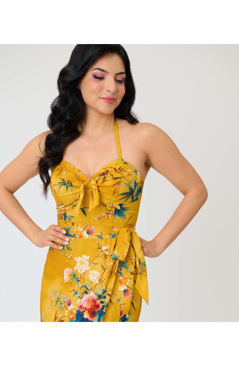 Unique Vintage Leilani Sleeveless Sarong Dress, Alternate, color, Yellow Floral Print