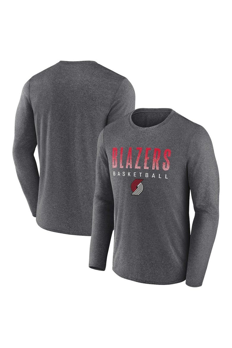 Men's Fanatics Branded Heathered Charcoal Portland Trail Blazers Where Legends Play Iconic Practice Long Sleeve T-Shirt, Main, color, Heather Charcoal