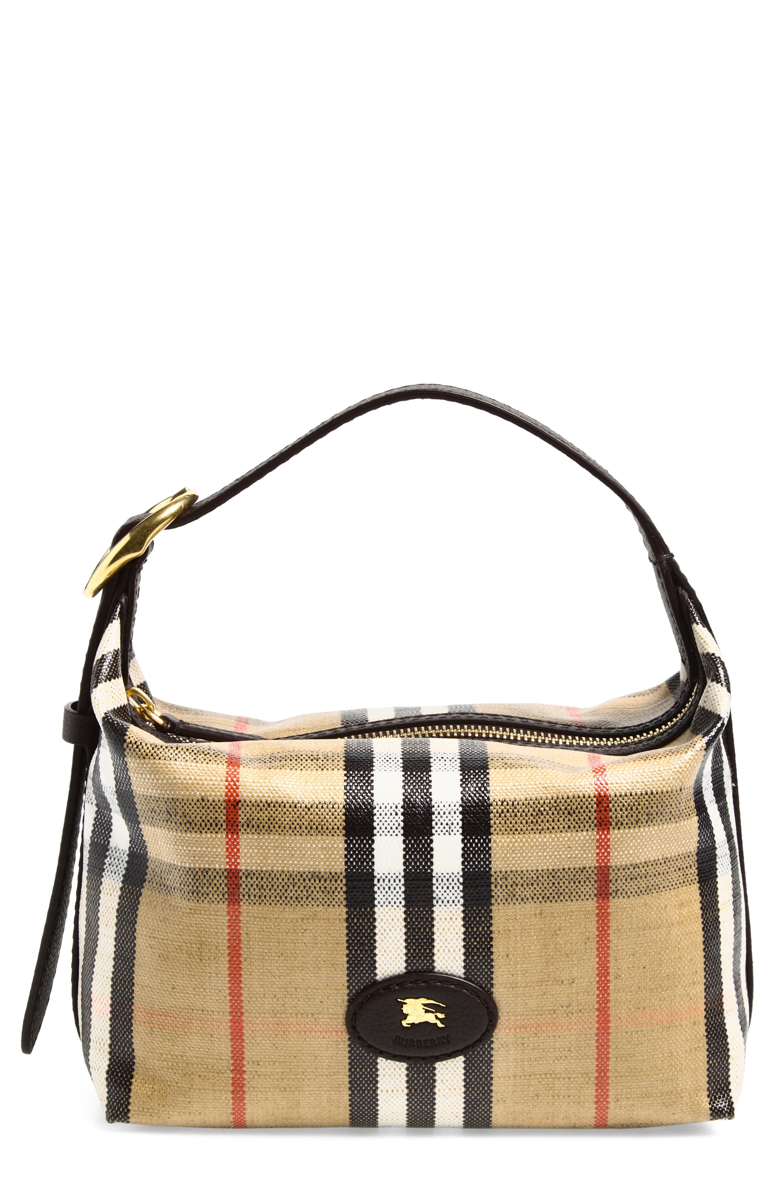 Burberry Highlands Check Coated Canvas Top Handle Bag, Main, color, Sand
