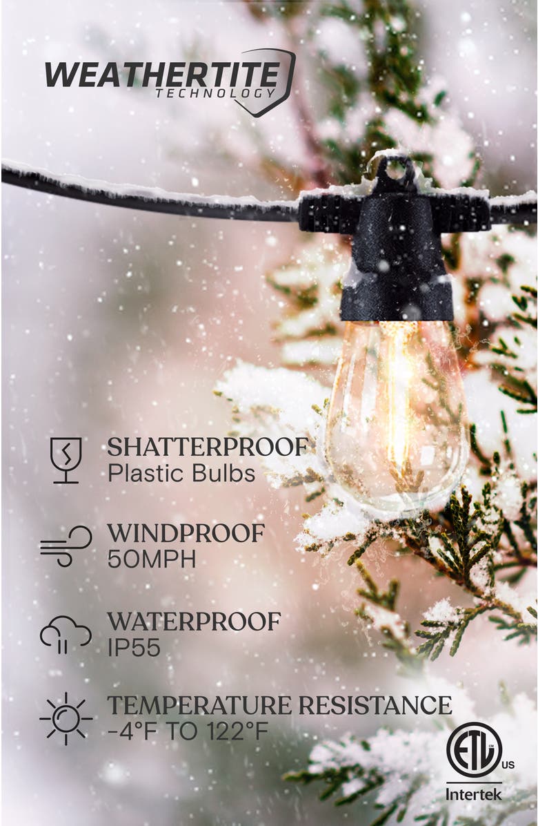 Brightech 104 ft, 32-light Solar-Powered and Heavy Duty LED Outdoor String Lights, Weatherproof and Shatterproof Bulbs, Alternate, color, 