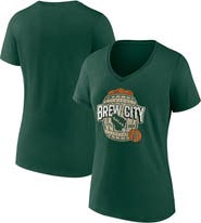 FANATICS Women's Fanatics Branded Hunter Green Milwaukee Bucks Hometown Collection Brew City V-Neck T-Shirt