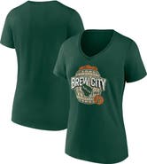 FANATICS Women's Fanatics Branded Hunter Green Milwaukee Bucks Hometown Collection Brew City V-Neck T-Shirt