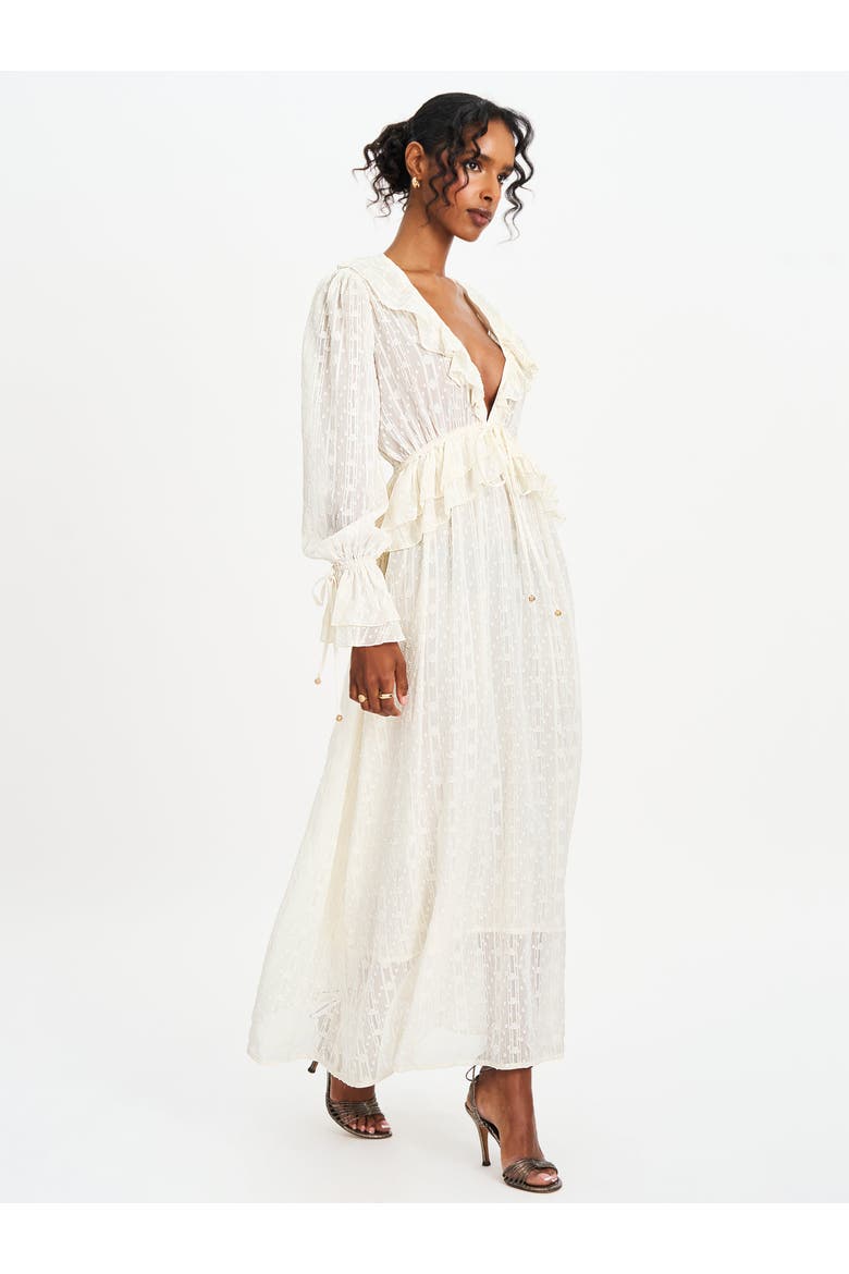 Safiya Jacquard Chiffon Long Sleeve Maxi Dress, Alternate, color, off white