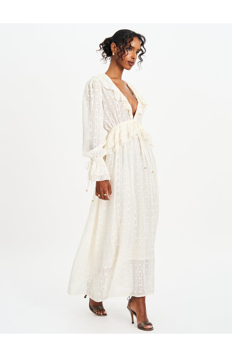 Miss Circle Safiya Jacquard Chiffon Long Sleeve Maxi Dress, Alternate, color, Off White