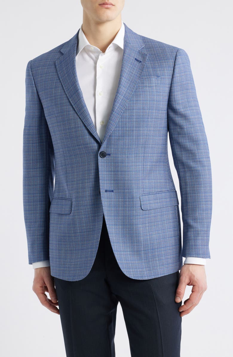 Emporio Armani Blue Microcheck Wool Sport Coat, Main, color, Solid Medium Blue