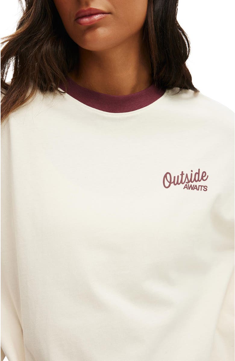 COTTON ON BODY Women's Active Long Sleeve Graphic Crew, Alternate, color, Coconut Milk Outdoors Club