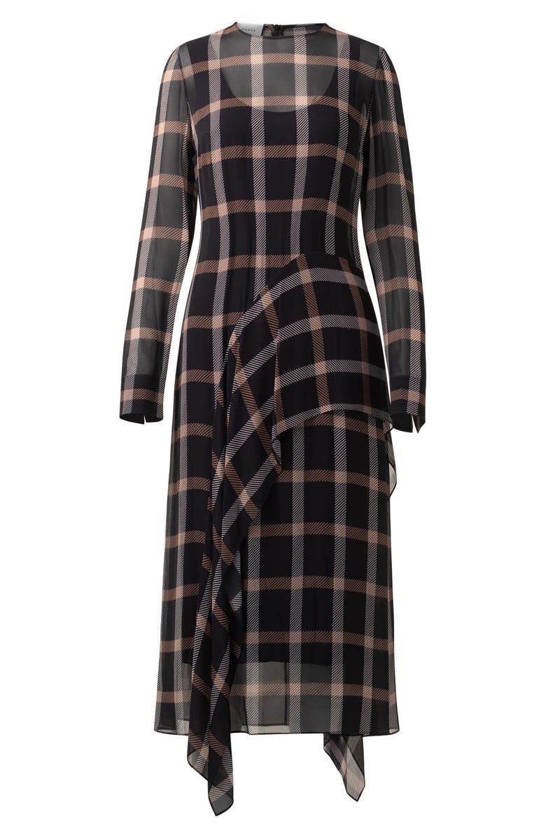 Akris punto Windowpane Check Long Sleeve Midi Dress, Alternate, color, 