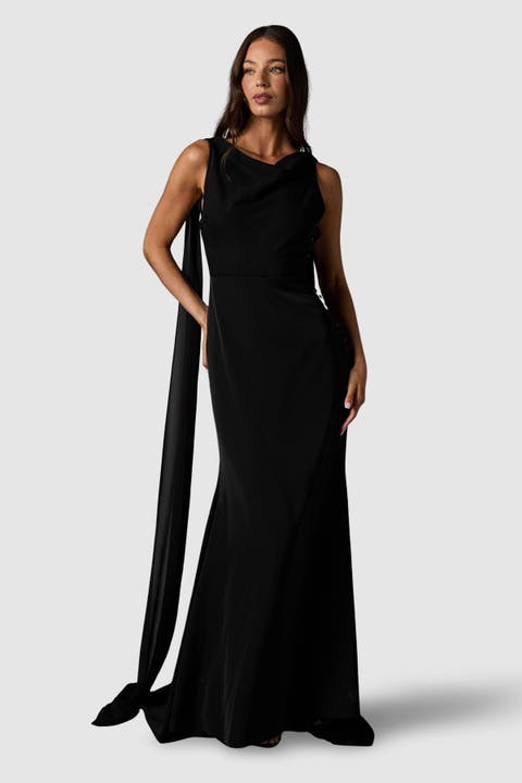 Cowl Back Crepe Maxi Dress