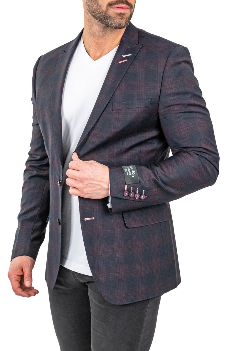 Maceoo Descartes Plaid Wool Blend Blazer, Alternate, color, Red/Navy Plaid