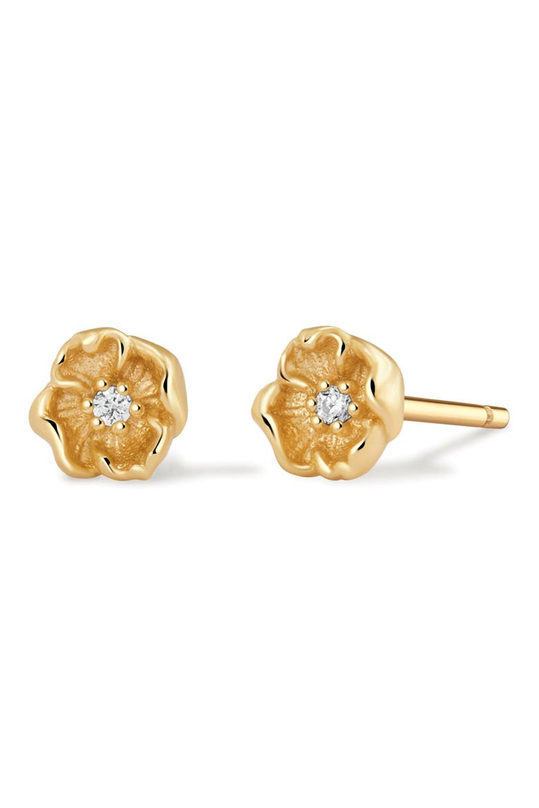 Cubic Zirconia Birthstone Flower Stud Earrings, Main, color, GOLD AUGUST