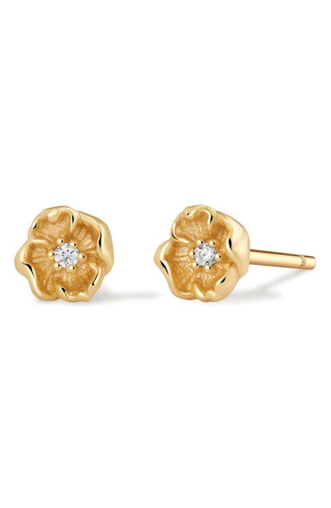 Cubic Zirconia Birthstone Flower Stud Earrings