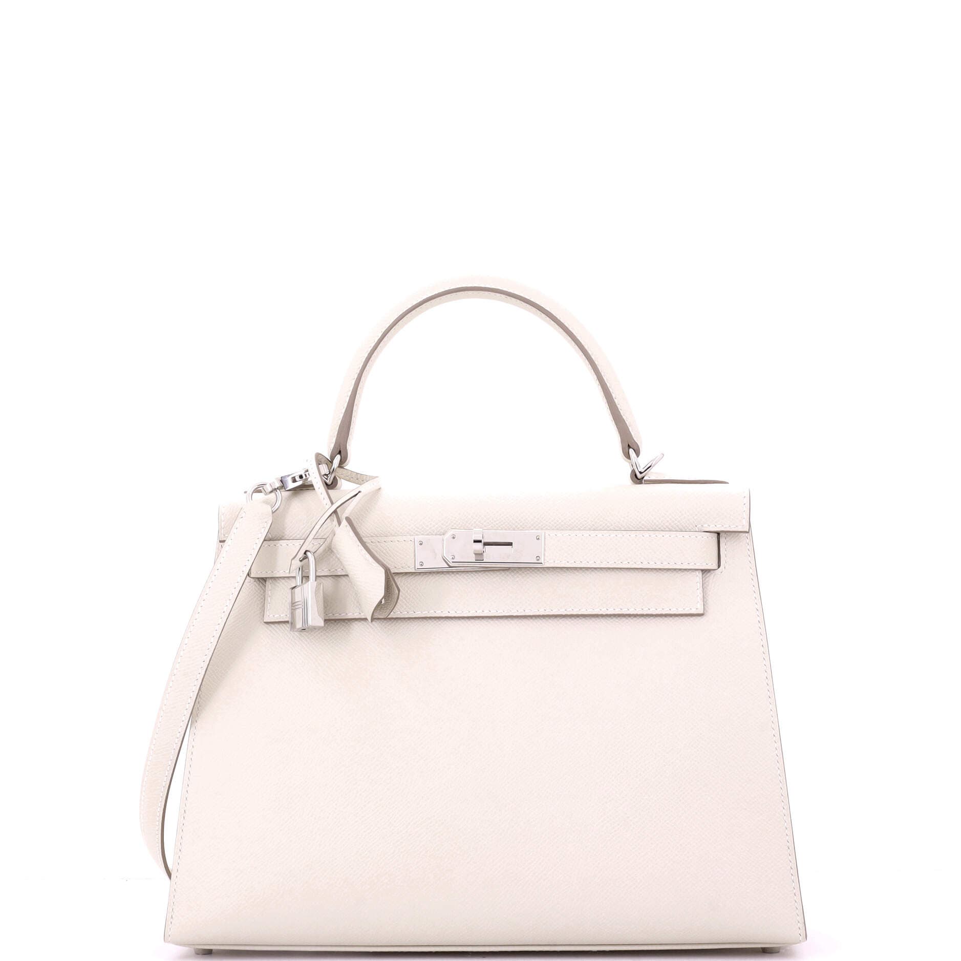 Pre-Owned Hermes Kelly Handbag Light Epsom with Palladium Hardware 28, Main, color, 