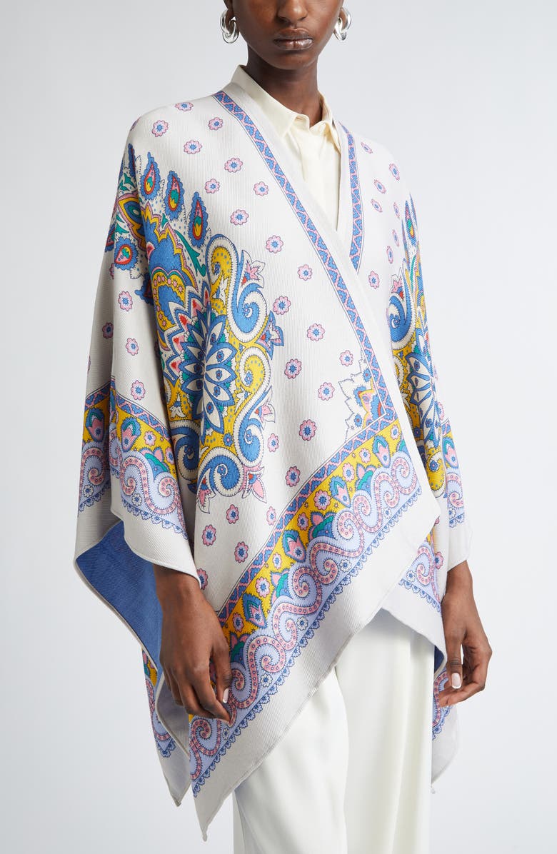 Etro Paisley & Daisy Print Wool Blend Cape, Alternate, color, 