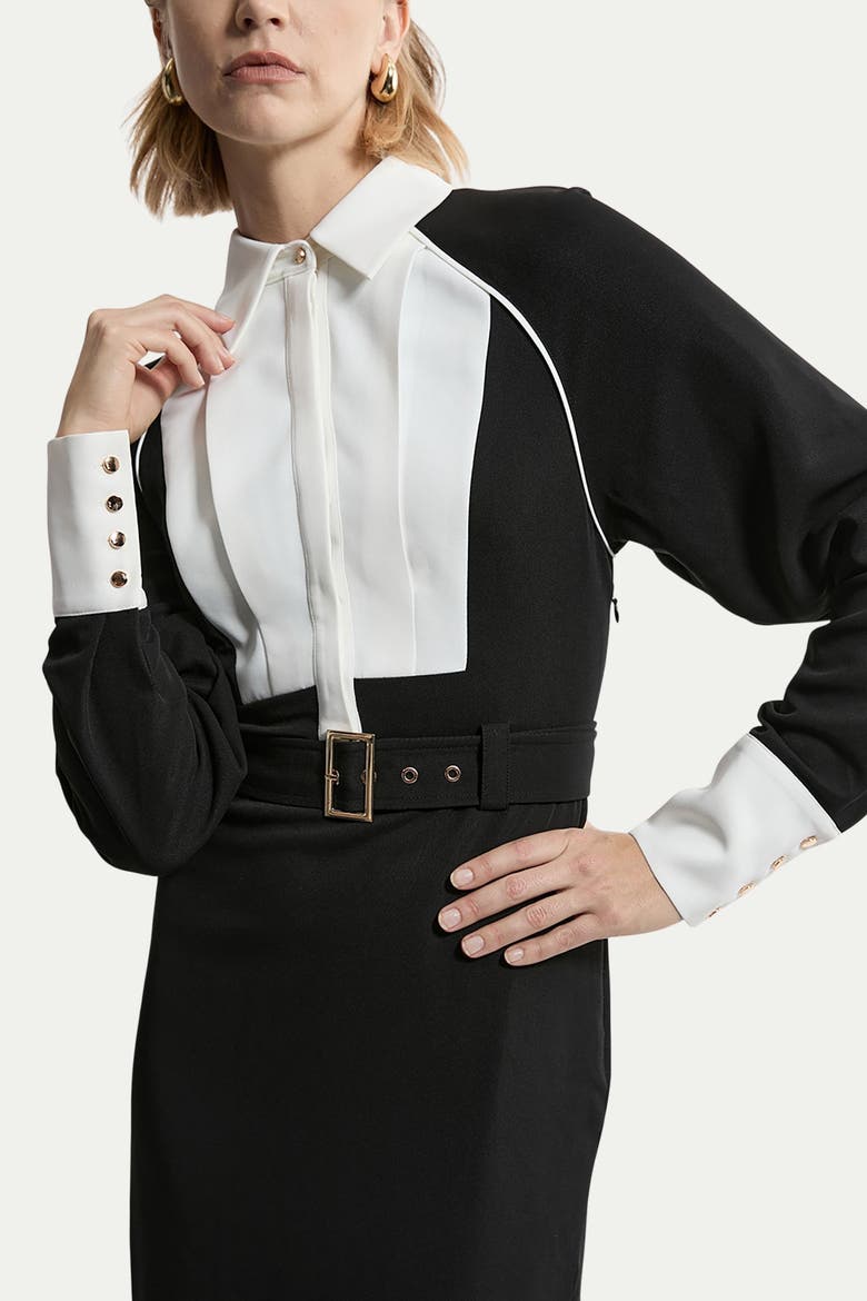 Twill Collared Woven Midi Dress, Alternate, color, Mono