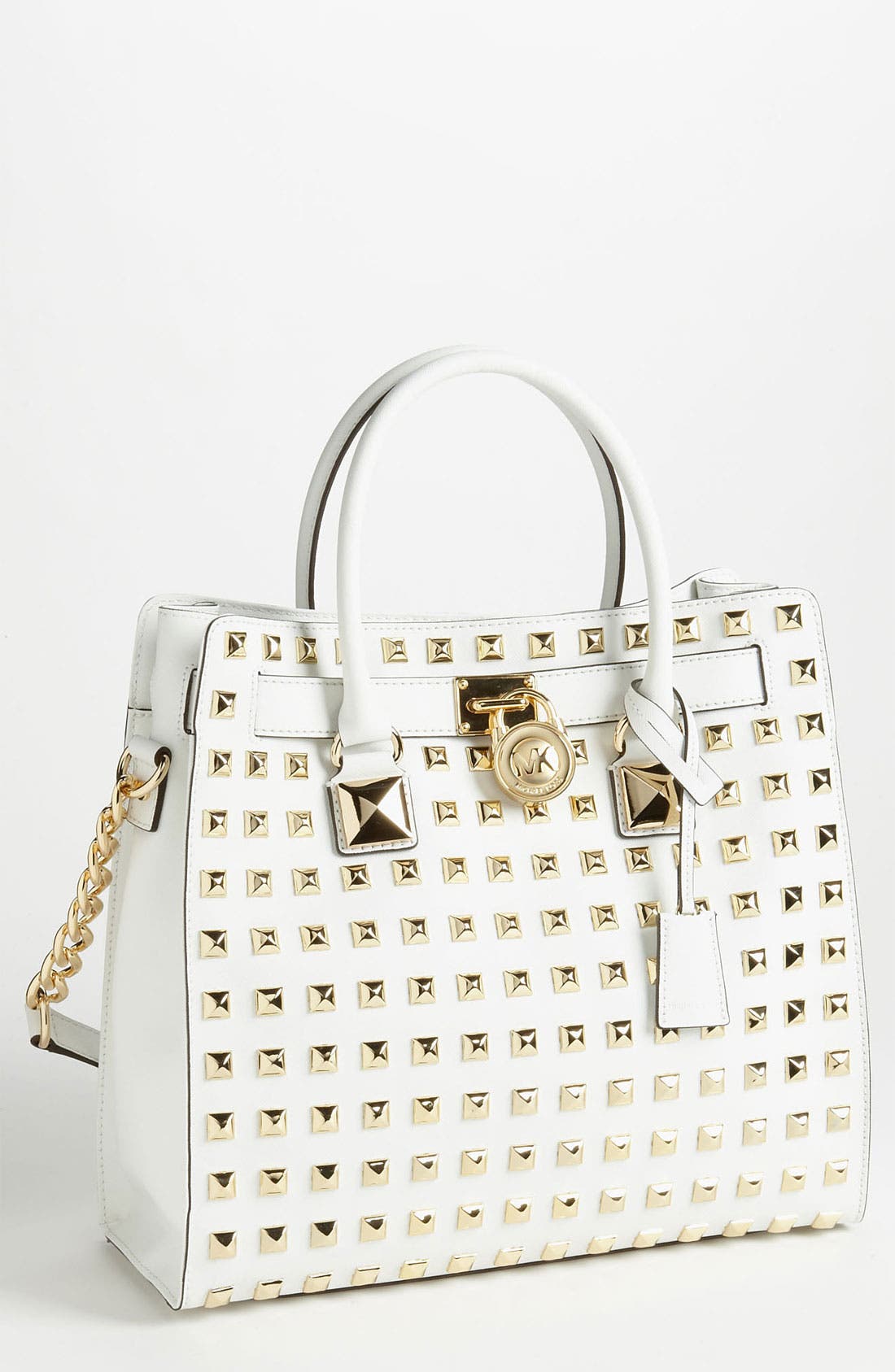 'Hamilton - Large' Studded Leather Tote, Main, color, OPTIC WHITE