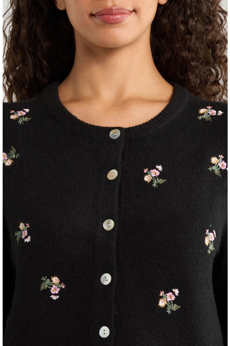 Floral Embroidered Cardigan, Alternate, color, CAVIAR