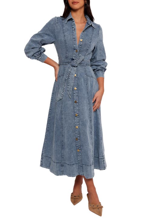 Emberly Three-Quarter Sleeve Stretch Denim Maxi Dress