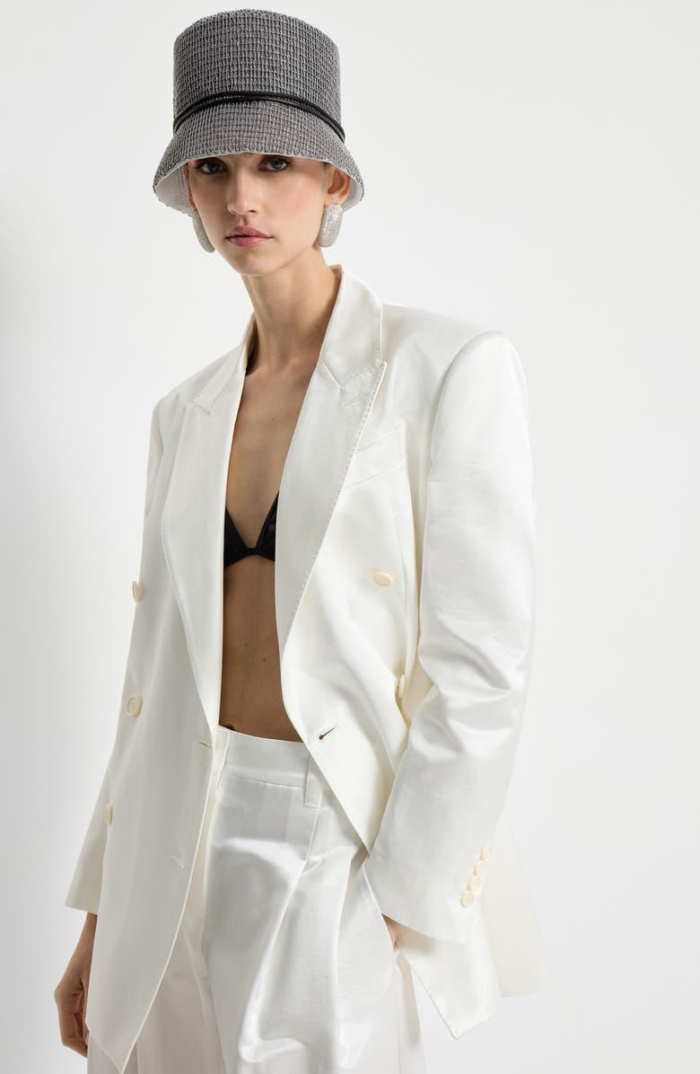 Brunello Cucinelli Satin blazer with monili, Alternate, color, White