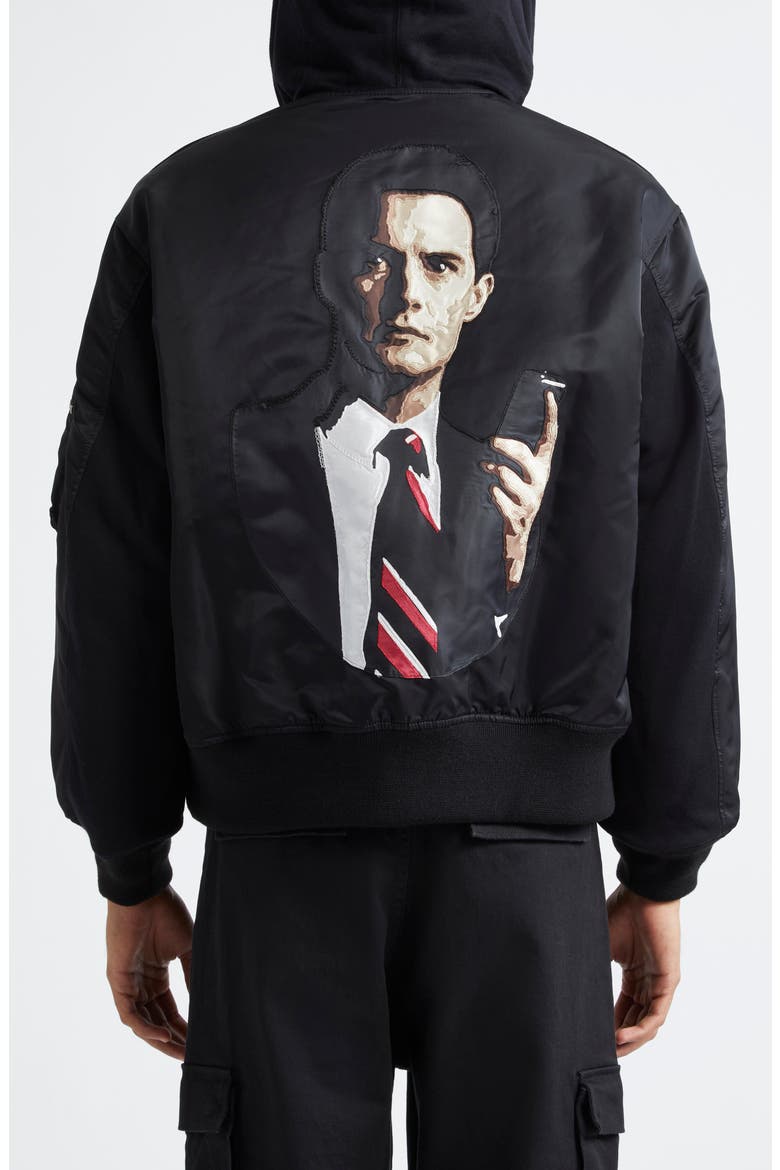 'Twin Peaks' Hooded Bomber Jacket, Alternate, color, BLACK