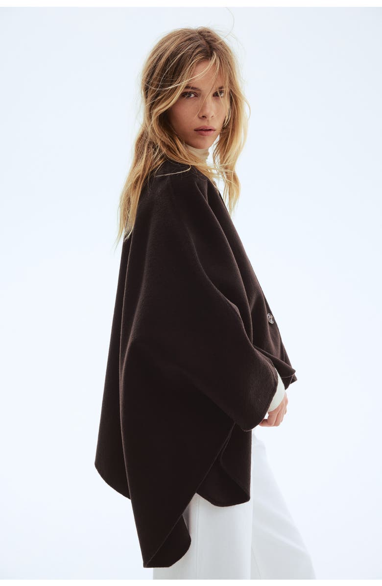 H&M Wool-blend Cape Jacket, Alternate, color, Dark Brown