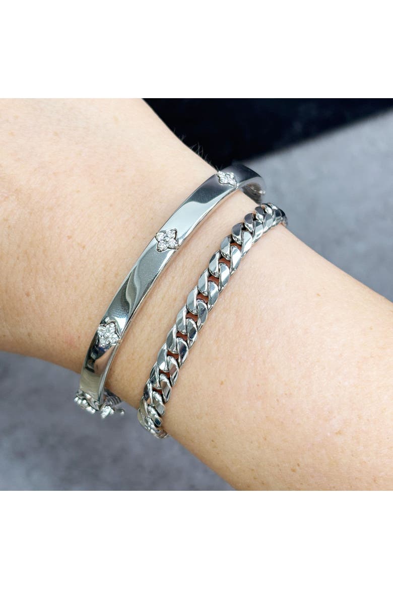 Diamond Clover Bangle, Alternate, color, White Gold