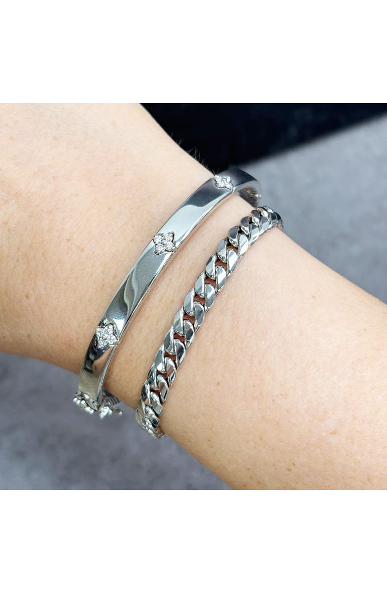 The Lovery Fine Jewelry Diamond Clover Bangle, Alternate, color, White Gold