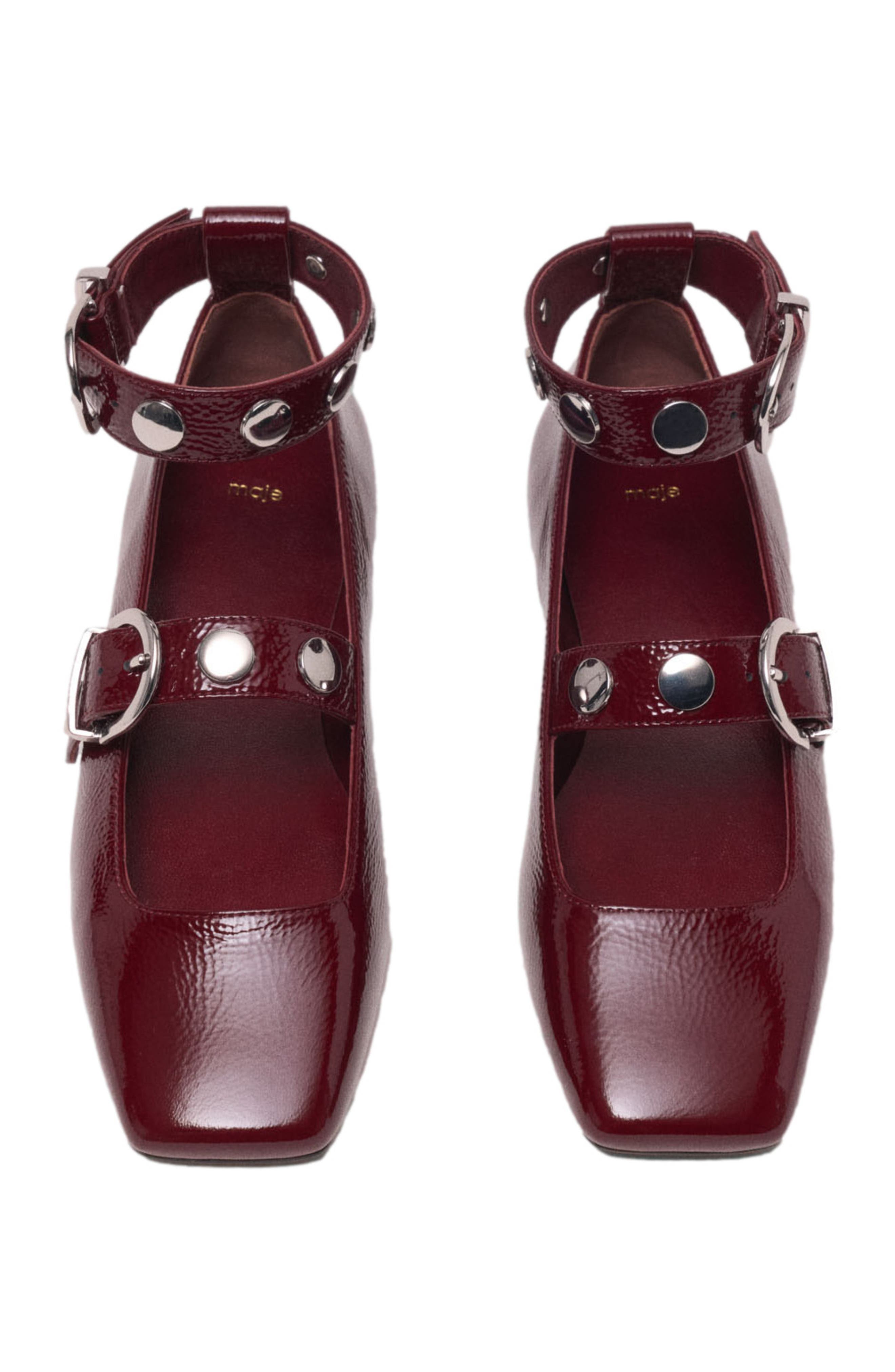 maje Studded leather Mary Jane flats, Alternate, color, Burgundy