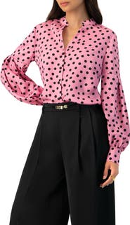 IVONNE Long Sleeve Polka Dot Blouse
