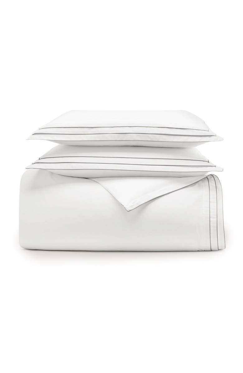 Boll & Branch Signature Triple Pleat Duvet Cover & Sham Set, Main, color, White/ Pewter