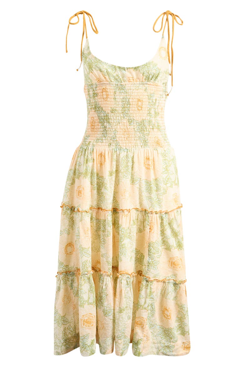 Adriel Tie Strap Tiered Midi Dress, Alternate, color, IVORY COMBO