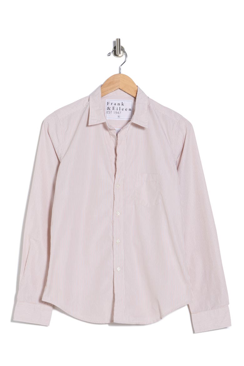 Tailored Cotton Button-Up Shirt, Alternate, color, TAN MINI WHITE STRIPE