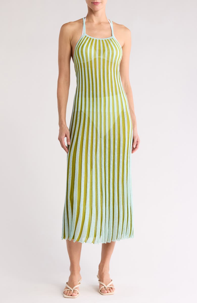 Solid & Striped The Kaylee Rib Cover-Up Dress, Main, color, Sky / Chartreuse Stripe