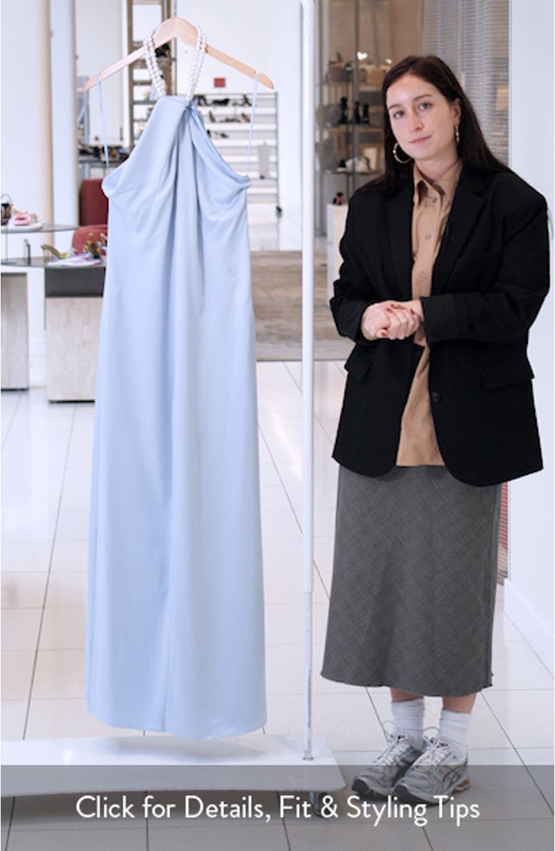 Faux Pearl Trim Halter Cocktail Dress, sales video thumbnail