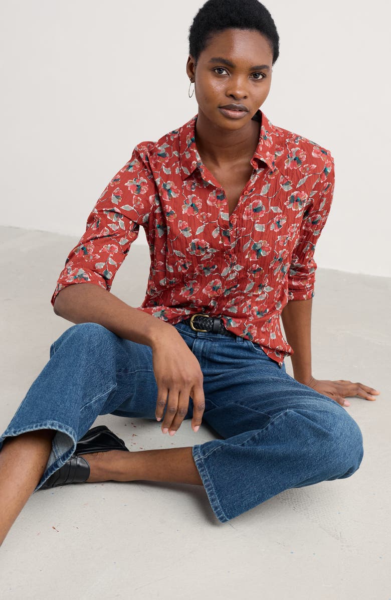 Seasalt Cornwall Larissa Printed Organic Cotton Button-Up Shirt, Alternate, color, Artist Camellia Red Sail