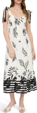 AUGUST SKY Shoulder Tie Midi Dress