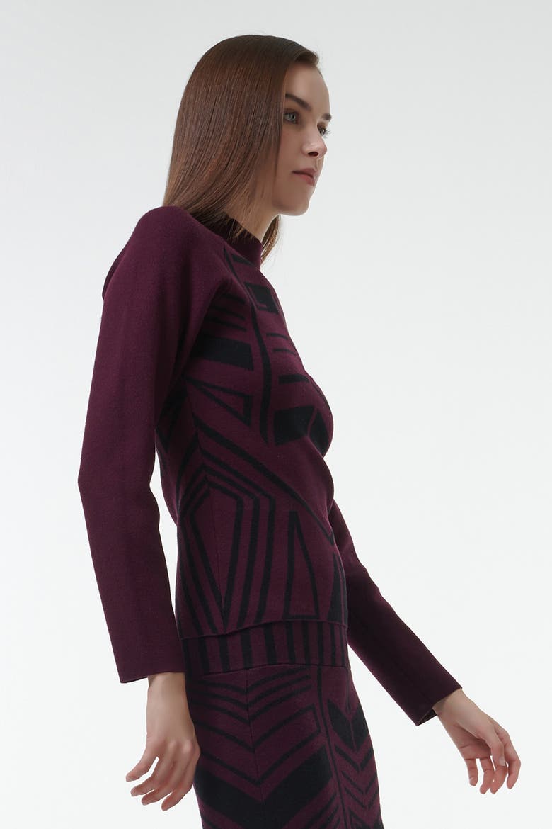 Geometric Jacquard Fitted Knit Top, Alternate, color, Red